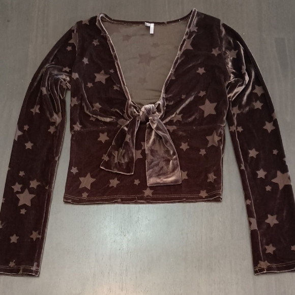 Urban Outfitters Velvet Mesh Star Tie Front Top - Picture 4 of 8
